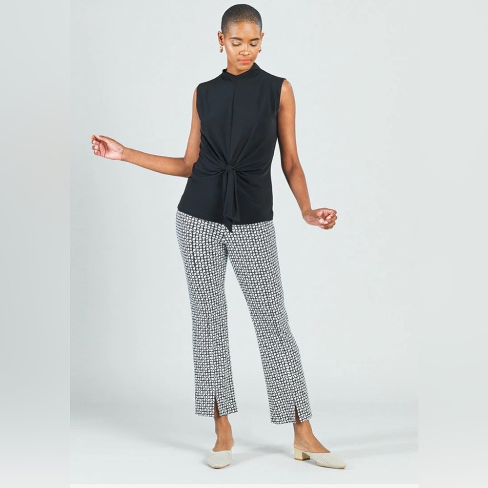 Clara Sun Woo Black & White Textured Kick Front Slit Flare Stretch Pants